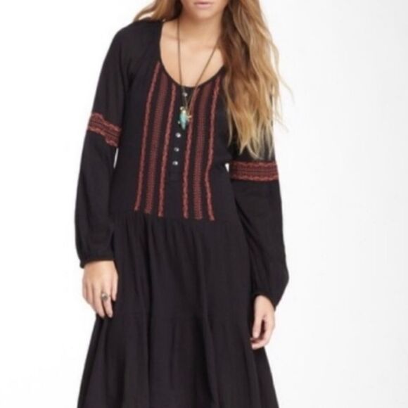 Free People Blue & Orange Embroidered Dress Boho Contemporary Feminine Casual - Picture 1 of 16